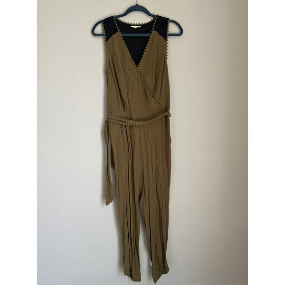 Anthropologie Leifsdottier Olive Green Jumpsuit Sani Lace Belted Waiste Size 8 - Picture 2 of 15